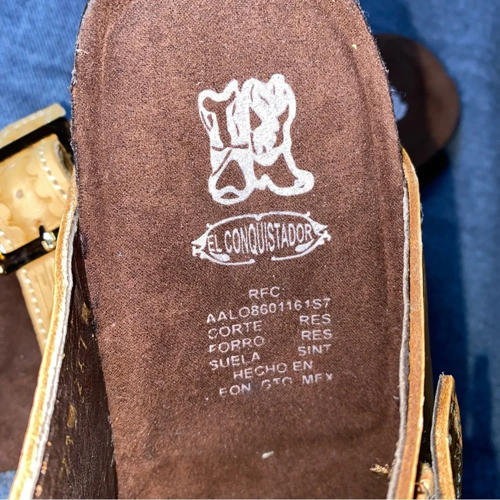 Brand New w/o box size 6 hand tooled genuine leather sandals with gold buckles. - Picture 6 of 7